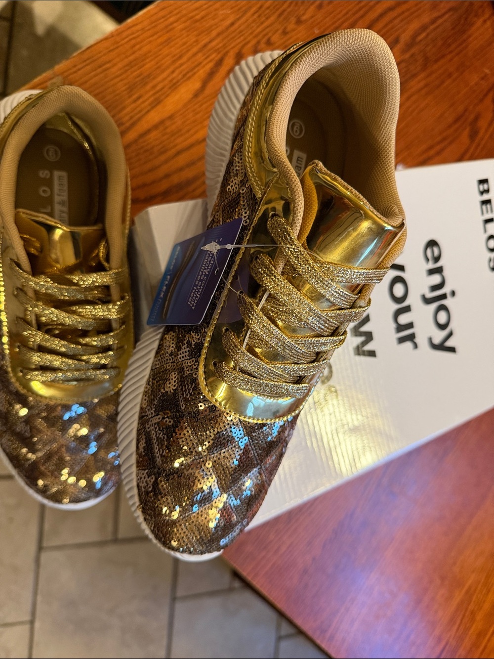 Women’s Gold Sequin Athletic Sneakers - Metallic Shine